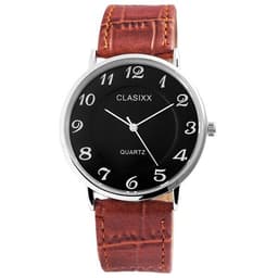 Clasixx Herrklocka med armband i konstläder, svart urtavla/brun