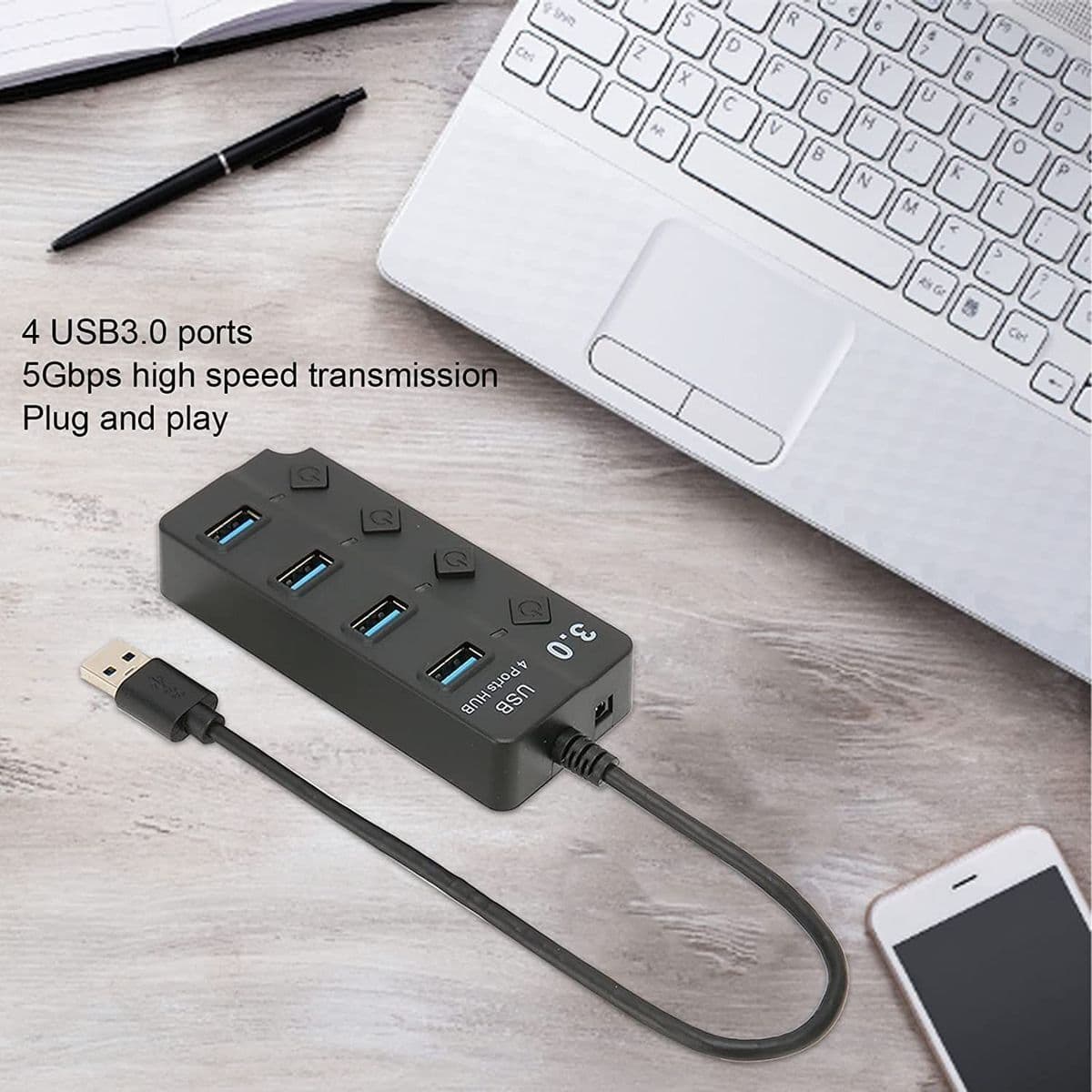 USB-splitter USB 3.0-hub 5Gbps 4-portars individuella LED på/av-brytare ...