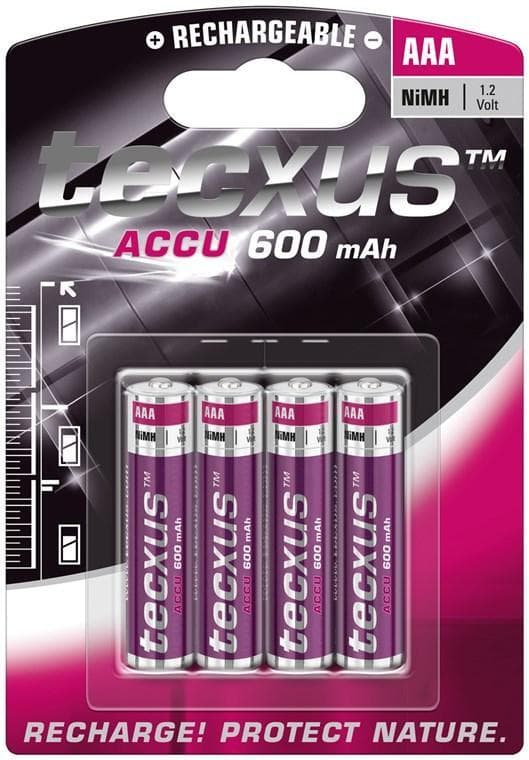 Tecxus AAA (Micro)/HR03 laddningsbart batteri - 600 mAh, 4 st. blister