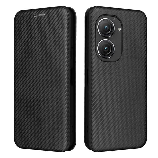 SKALO Asus Zenfone 9 5G Carbon Fiber Lompakkokotelo - Musta