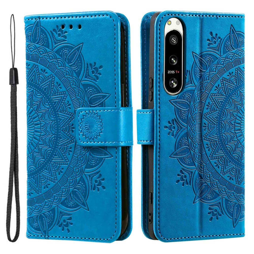 SKALO Sony Xperia 5 IV 5G Mandala lompakkokotelo - Sininen