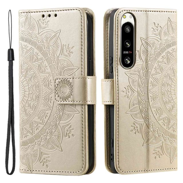 SKALO Sony Xperia 5 IV 5G Mandala lompakkokotelo - Kulta