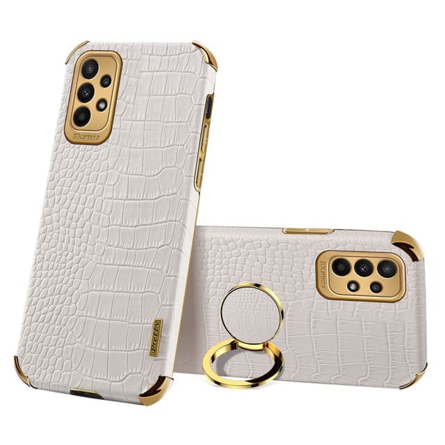 SKALO Samsung A23 5G Crocodile Guldkant Cover - Hvid