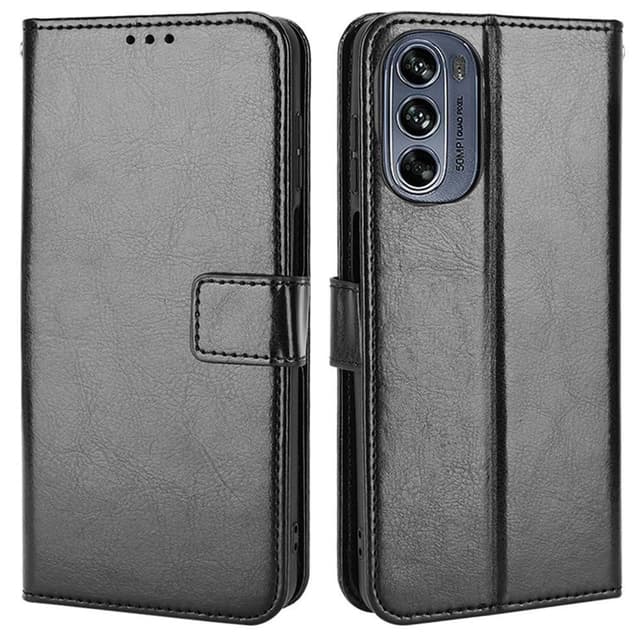 SKALO Motorola Moto G62 5G Crazy Horse lompakko PU nahka - Musta