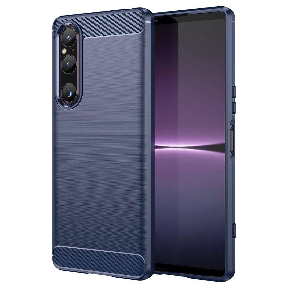 SKALO Sony Xperia 1 V Armor Carbon Stødsikker TPU-cover - Blå