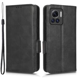 SKALO Motorola Edge 30 Ultra 5G Embossed Triangle Plånboksfodral - Svart