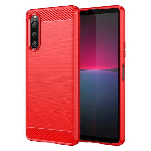 SKALO Sony Xperia 10 V Armor Carbon Iskunkestävä TPU suojakuori - Punainen