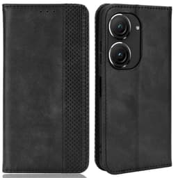 SKALO Asus Zenfone 9 5G Kohokuvioitu Premium lompakkokotelo - Musta