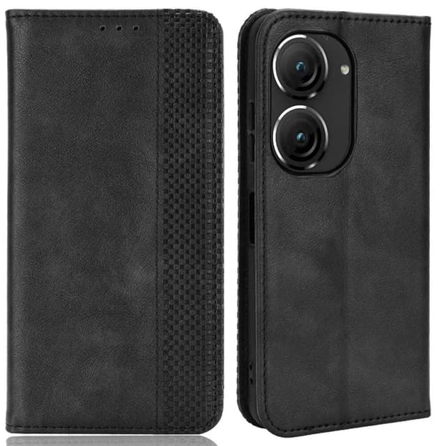 SKALO Asus Zenfone 9 5G Kohokuvioitu Premium lompakkokotelo - Musta