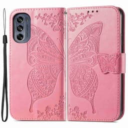 SKALO Motorola Moto G62 5G Mandala Butterfly Plånboksfodral - Rosa