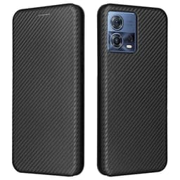 SKALO Motorola Edge 30 Fusion 5G Carbon Fiber Lompakkokotelo - Musta