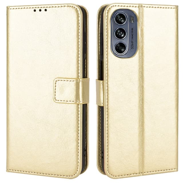 SKALO Motorola Moto G62 5G Crazy Horse Plånbok PU Läder - Guld