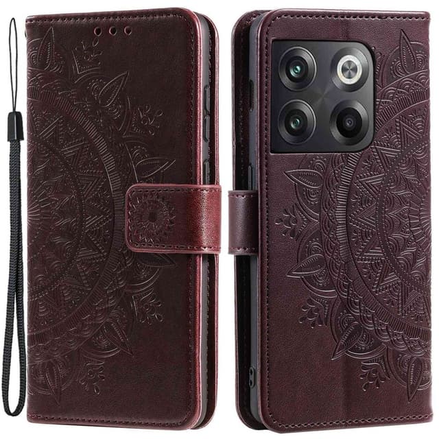 SKALO OnePlus 10T 5G Mandala Plånboksfodral - Brun