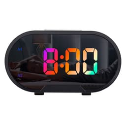Digitalt vækkeur trinløst dæmpende snooze funktion 2 USB port spejl overflade Sort