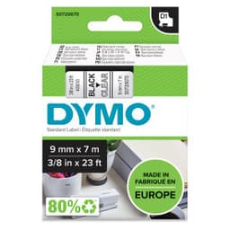 DYMO D1, markeringstape, 9mm, sort tekst på transparent tape, 7m - 40