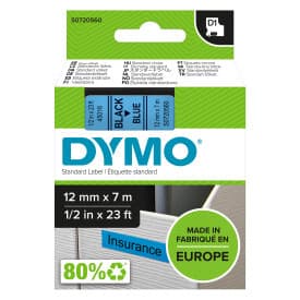 DYMO D1, markeringstape, 12mm, sort tekst på blå tape, 7m - 45016