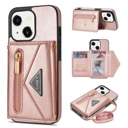 SKALO iPhone 15 PU Läder Skal med Plånbok - Rosa