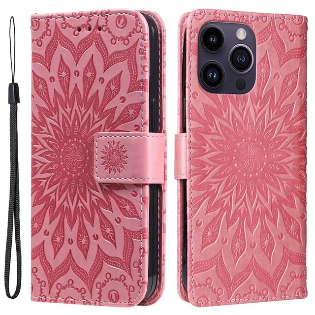 SKALO iPhone 15 Pro Max Mandala Plånboksfodral - Rosa
