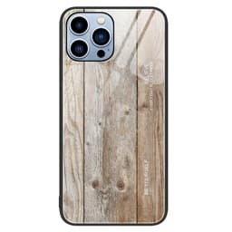 SKALO iPhone 15 Pro Max Wood hærdet glas TPU Cover - Grå