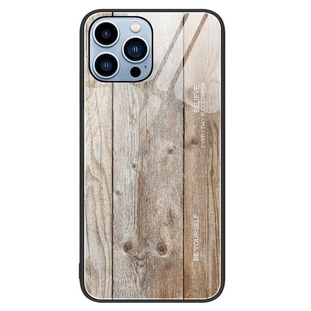 SKALO iPhone 15 Pro Max Wood hærdet glas TPU Cover - Grå