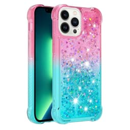 SKALO iPhone 15 Pro Max Kvicksand Glitter Hjärtan TPU-skal - Rosa-Turkos