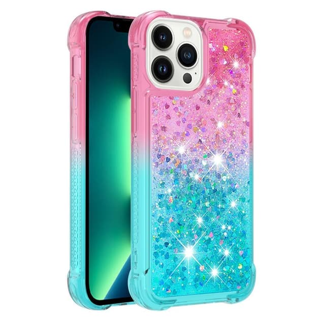 SKALO iPhone 15 Pro Max Kvicksand Glitter Hjärtan TPU-skal - Rosa-Turkos