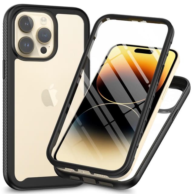 SKALO iPhone 15 Pro Max Stødsikker Clear Hybrid Cover + Skaermbeskyttelse - Sort