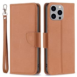 SKALO iPhone 15 Pro Max Litchi Flip Cover - Brun
