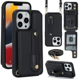 SKALO iPhone 15 Pro PU-nahkainen Suojakuori Lompakolla - Musta