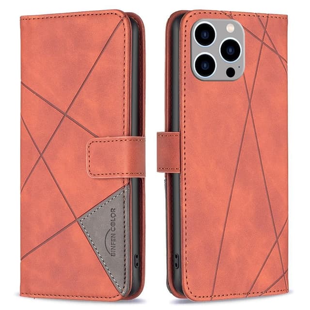 iPhone 15 Pro Max BINFEN COLOR Embossed Plånboksfodral - Brun