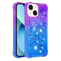 SKALO iPhone 15 Kvicksand Glitter Hjerter TPU Cover - Lilla-Blå