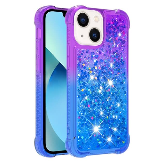 SKALO iPhone 15 Kvicksand Glitter Hjerter TPU Cover - Lilla-Blå