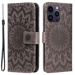 SKALO iPhone 15 Pro Max Mandala Flip Cover - Grå