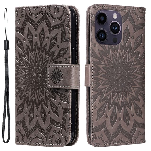 SKALO iPhone 15 Pro Max Mandala lompakkokotelo - Harmaa