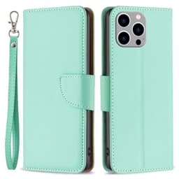 SKALO iPhone 15 Pro Max Litchi Flip Cover - Turkis