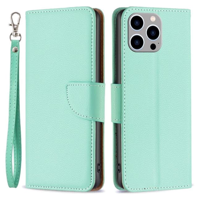 SKALO iPhone 15 Pro Max Litchi Flip Cover - Turkis