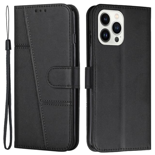 SKALO iPhone 15 Pro Embossed Triangle Plånboksfodral - Svart