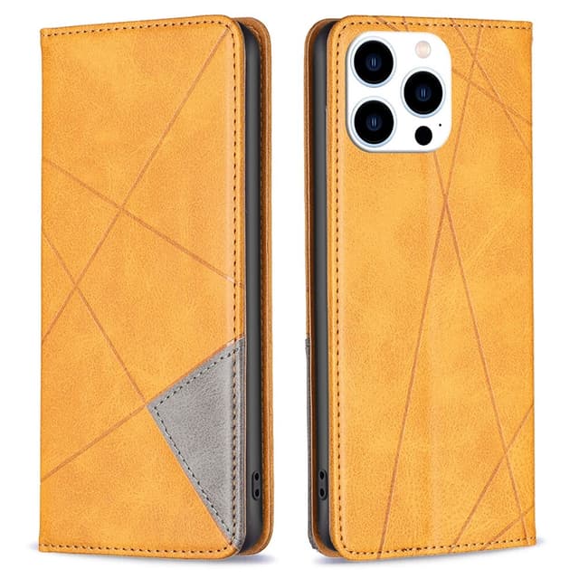 iPhone 15 Pro BINFEN COLOR Præget Flip Cover - Gul
