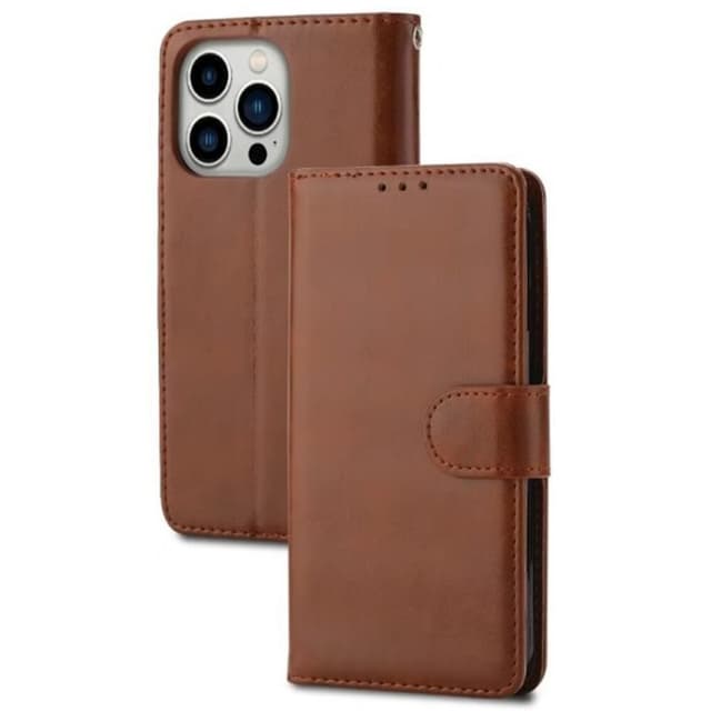 SKALO iPhone 15 Pro Crazy Horse Pungetui PU læder - Brun