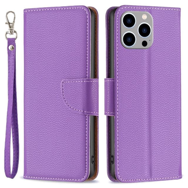SKALO iPhone 15 Pro Max Litchi Flip Cover - Lilla