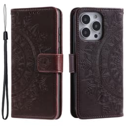 SKALO iPhone 15 Pro Mandala lompakkokotelo - Ruskea