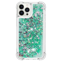SKALO iPhone 15 Pro Kvicksand Glitter Hjerter TPU Cover - Grøn