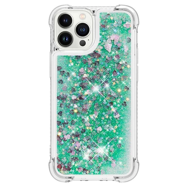 SKALO iPhone 15 Pro Kvicksand Glitter Hjerter TPU Cover - Grøn