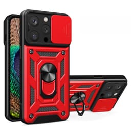 SKALO iPhone 15 Pro Armor Hybrid Metal Ring Camera Slider - Rød