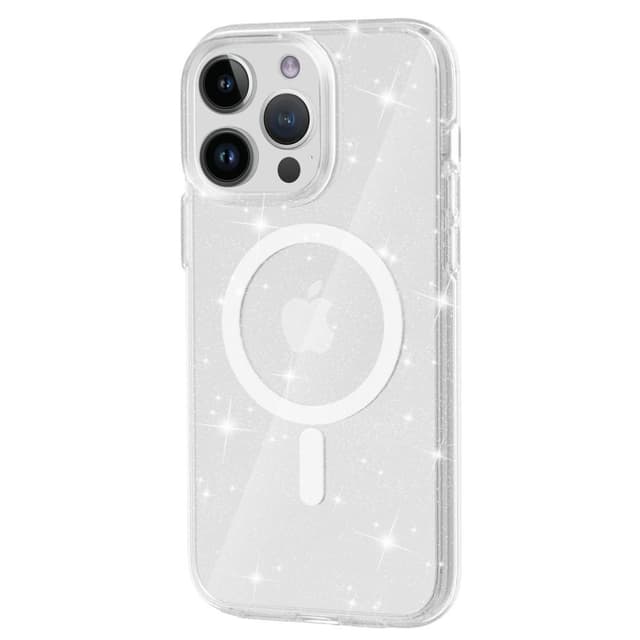 SKALO iPhone 15 Pro Max Glitter Magnetring TPU Skal - Vit