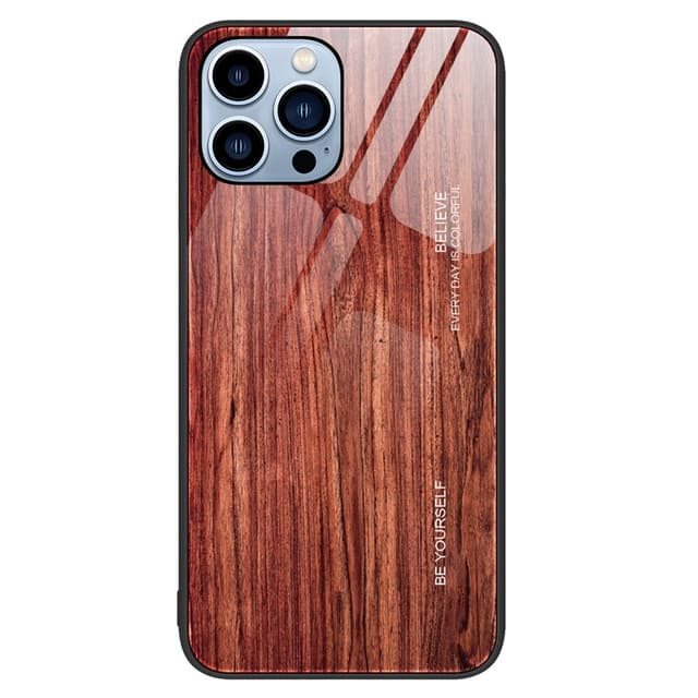 SKALO iPhone 15 Pro Max Wood karkaistu lasi TPU-suojakuori - Viininpunainen