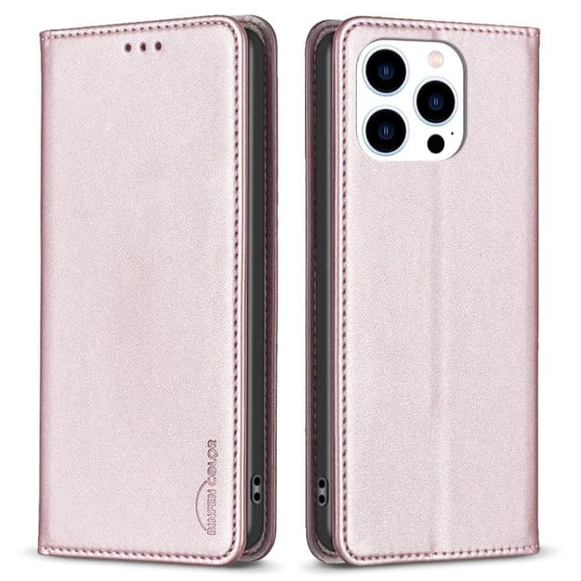iPhone 15 Pro Max BINFEN COLOR Embossed Plånboksfodral - Roséguld