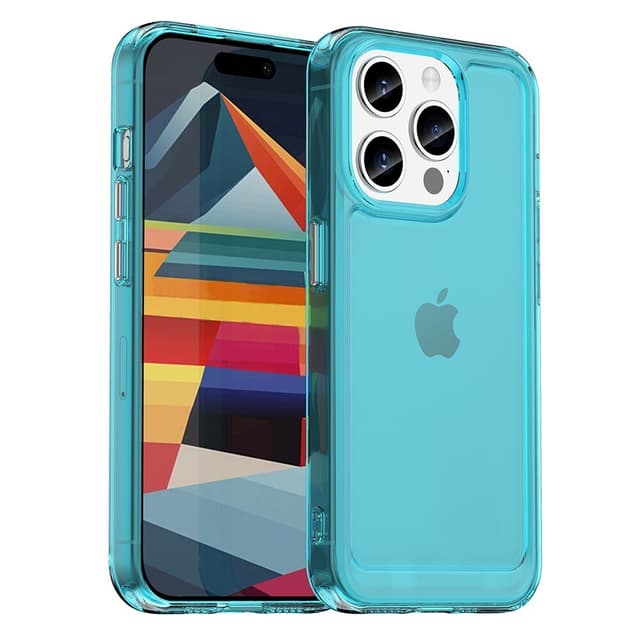 SKALO iPhone 15 Pro Transparent TPU Metalknappar Skal - Turkos