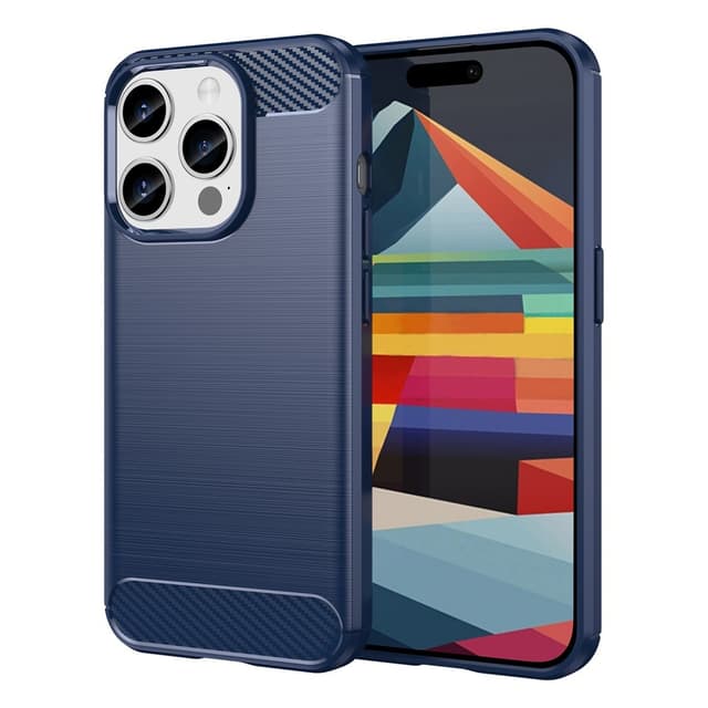 SKALO iPhone 15 Pro Armor Carbon Iskunkestävä TPU suojakuori - Sininen