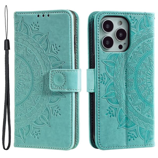 SKALO iPhone 15 Pro Mandala Plånboksfodral - Turkos
